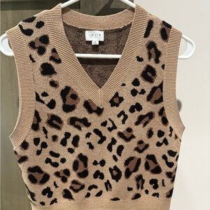 Le Lis Beige and Black Leopard V-Neck Sweater Vest